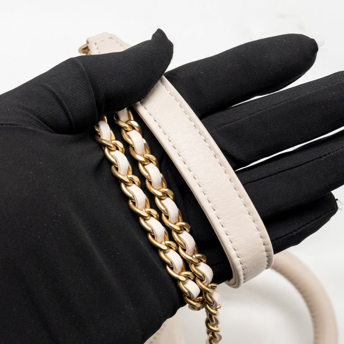 Chanel Small Coco Handle Chevron Aged Calfskin ivory GHW