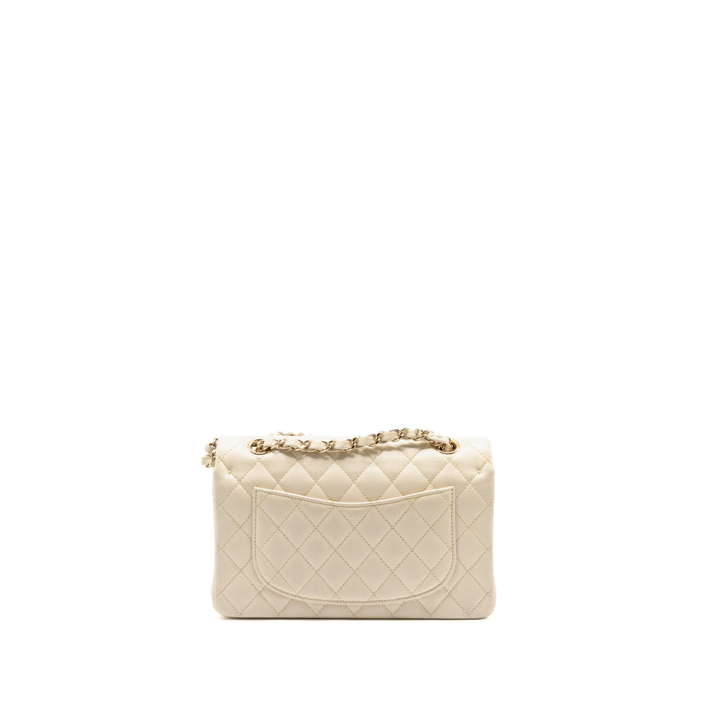 Chanel Small Classic Double Flap Bag Caviar Ivory LGHW (Microchip)