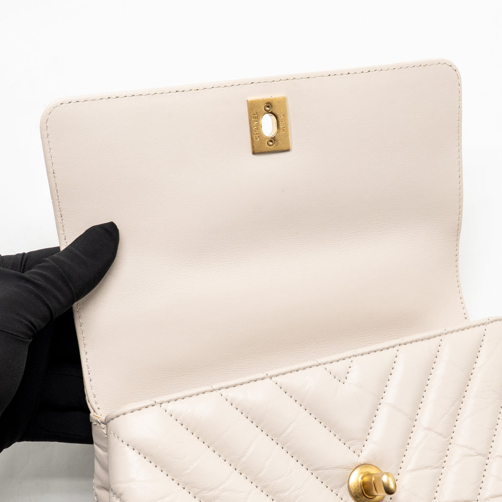 Chanel Small Coco Handle Chevron Aged Calfskin ivory GHW