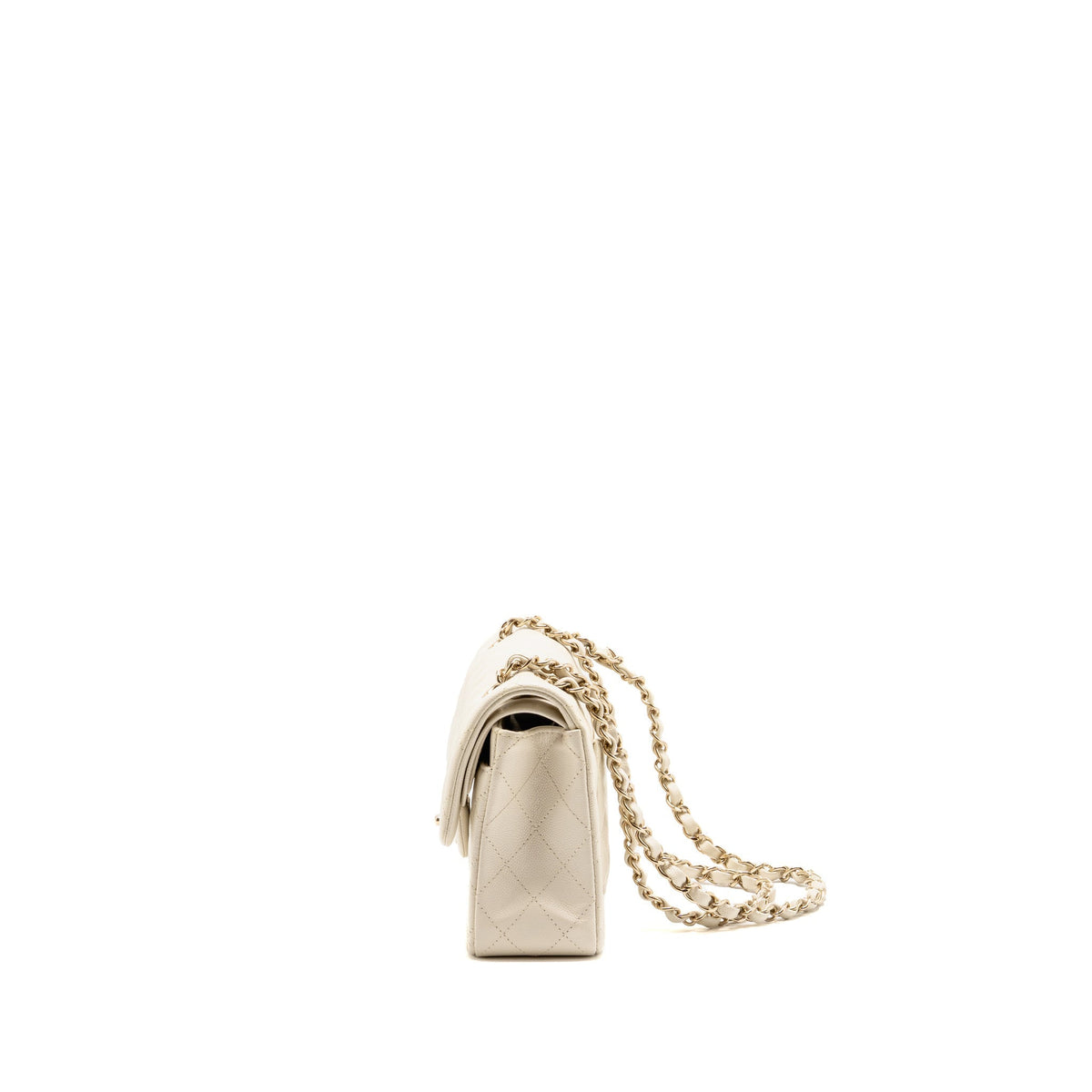 Chanel Small Classic Double Flap Bag Caviar Ivory LGHW (Microchip)