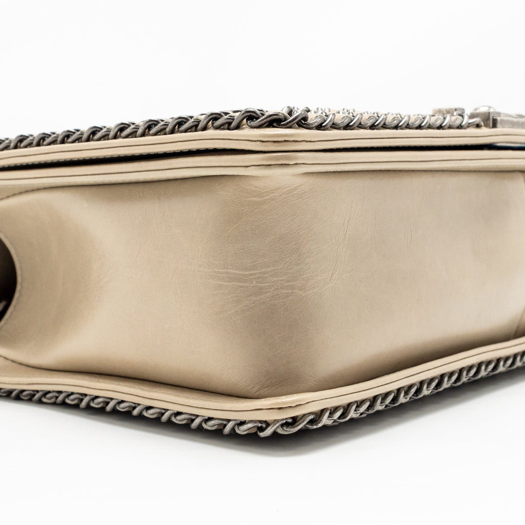 Chanel Old Medium Boy Bag with Chain Calfskin Beige Ruthenium Hardware