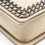 Chanel Old Medium Boy Bag with Chain Calfskin Beige Ruthenium Hardware