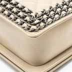 Chanel Old Medium Boy Bag with Chain Calfskin Beige Ruthenium Hardware