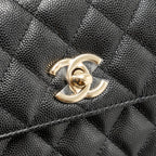 CHANEL COCO HANDLE CLUTCH WITH CHAIN CAVIAR BLACK LGHW (MICROCHIP)