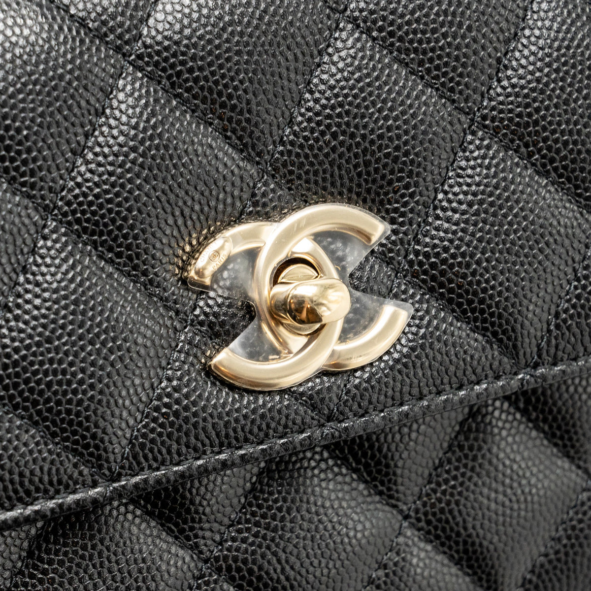 CHANEL COCO HANDLE CLUTCH WITH CHAIN CAVIAR BLACK LGHW (MICROCHIP)