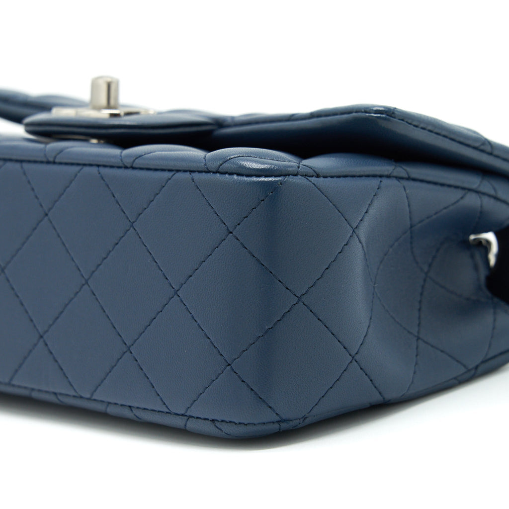 CHANEL MINI RECTANGULAR FLAP BAG LAMBSKIN BLUE SHW