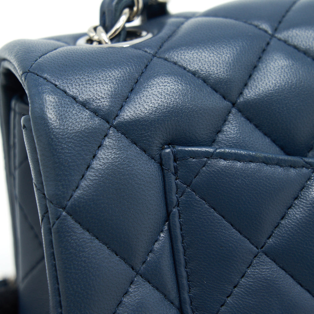 CHANEL MINI RECTANGULAR FLAP BAG LAMBSKIN BLUE SHW