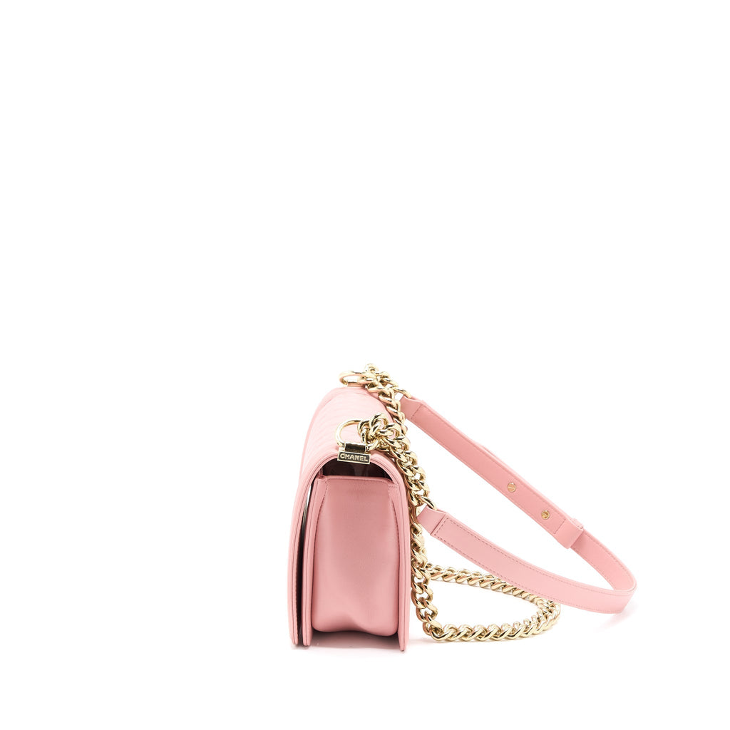 CHANEL MEDIUM BOY BAG CALFSKIN PINK LGHW