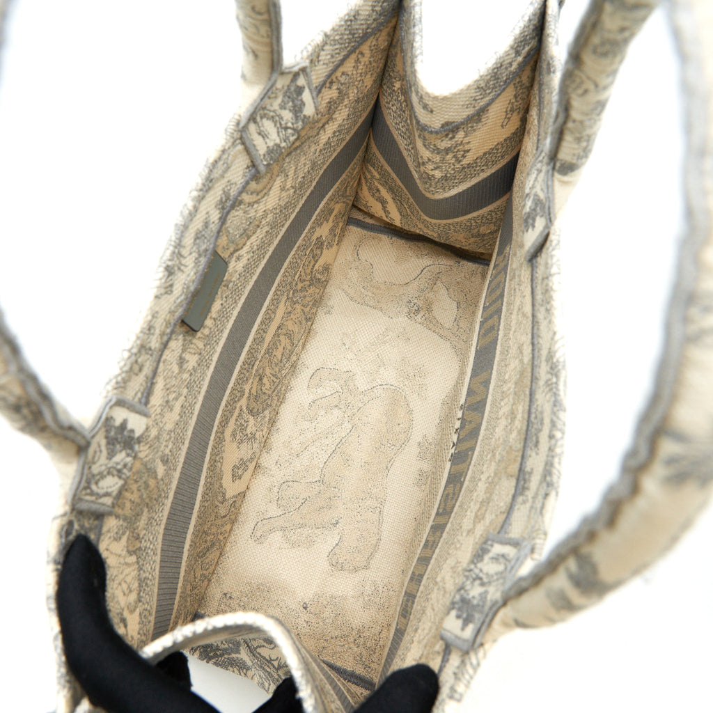 DIOR SMALL BOOK TOTE TOILE DE JOUY EMBROIDERY GREY