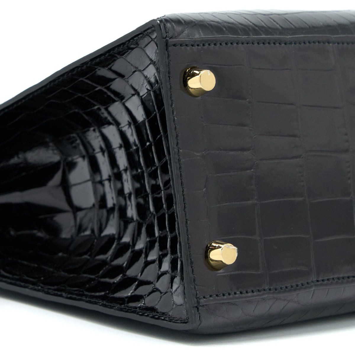 HERMES KELLY 28 SELLIER SHINY NILOTICUS CROCODILE BLACK GHW