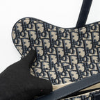 DIOR MEDIUM SADDLE BAG BLUE OBLIQUE JACQUARD CANVAS GHW