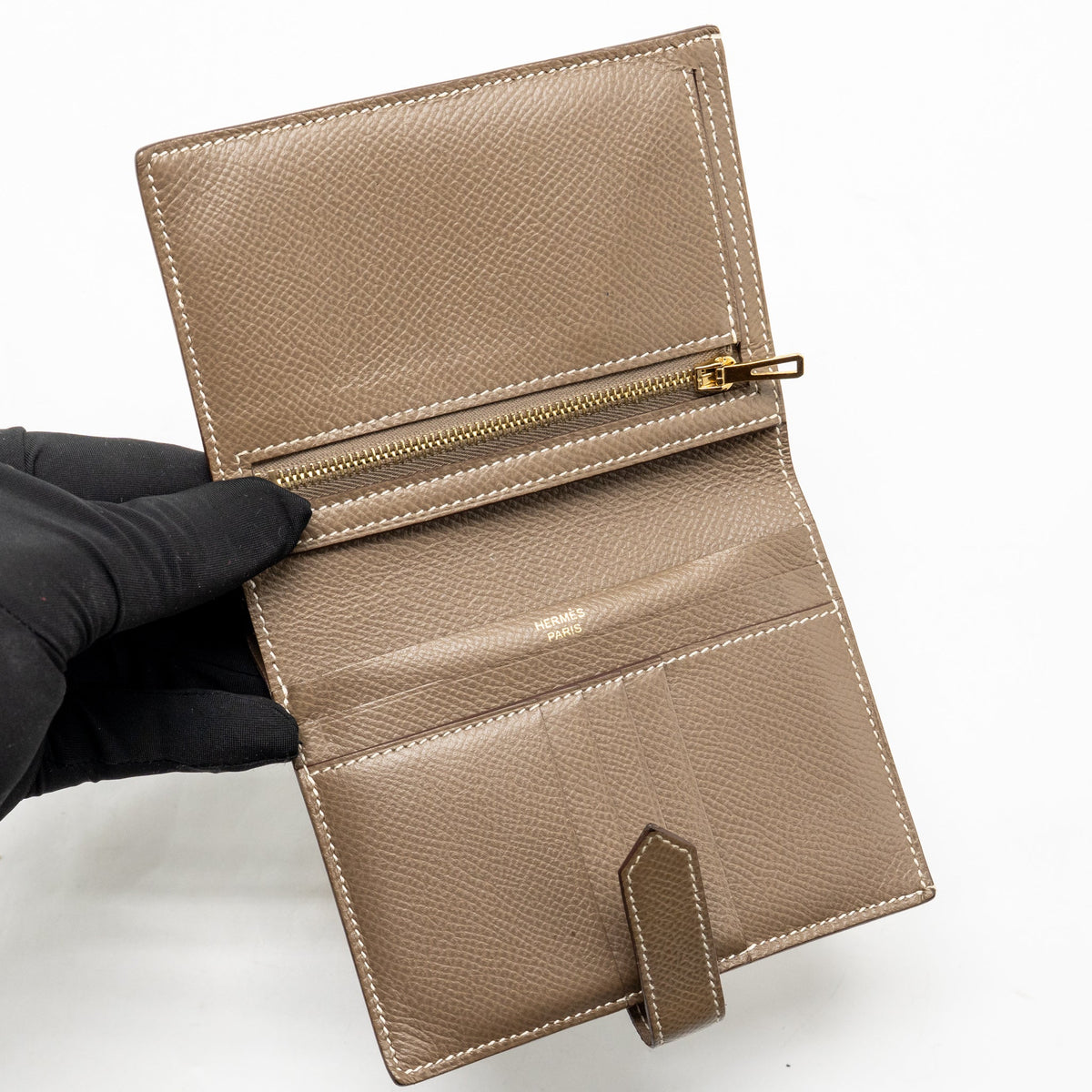 Hermes Bearn Compact Wallet Epsom Etoupe GHW