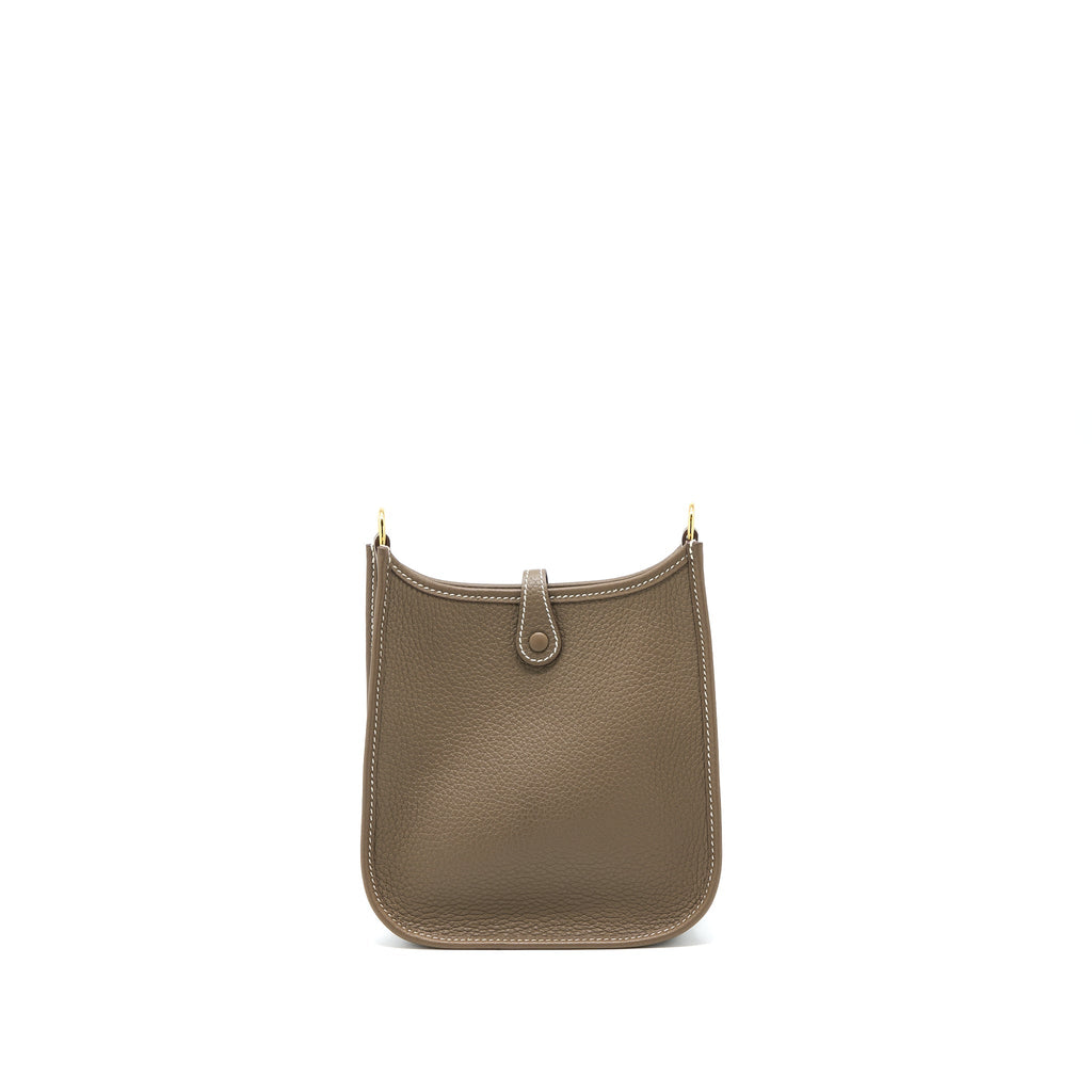 Hermes Mini Evelyne Clemence Etoupe/Bleu Indigo GHW