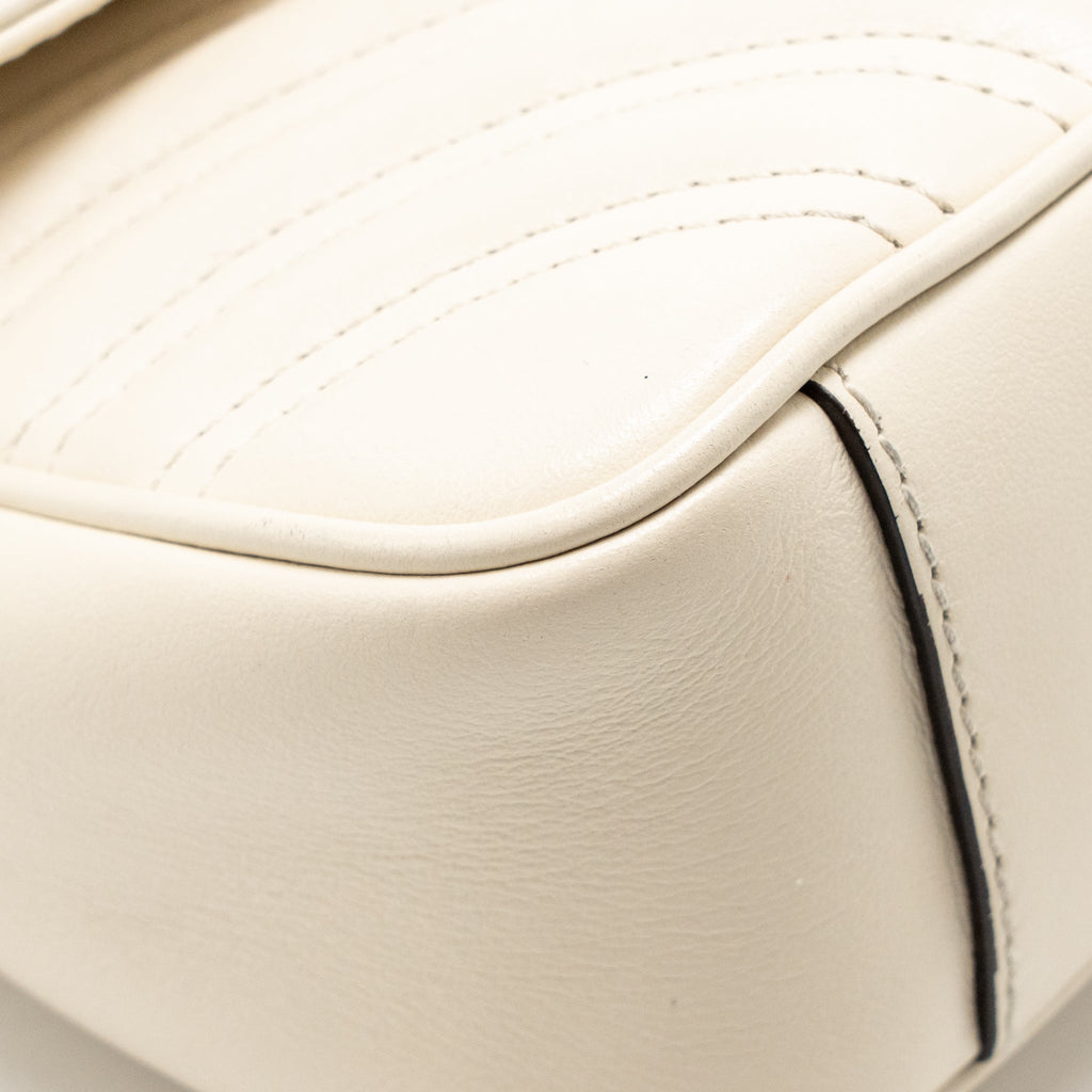 Gucci Small Marmont Shoulder Bag Matelassé chevron leather White GHW