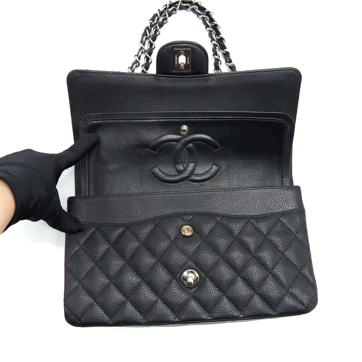 CHANEL MEDIUM CLASSIC FLAP BAG CAVIAR BLACK SHW