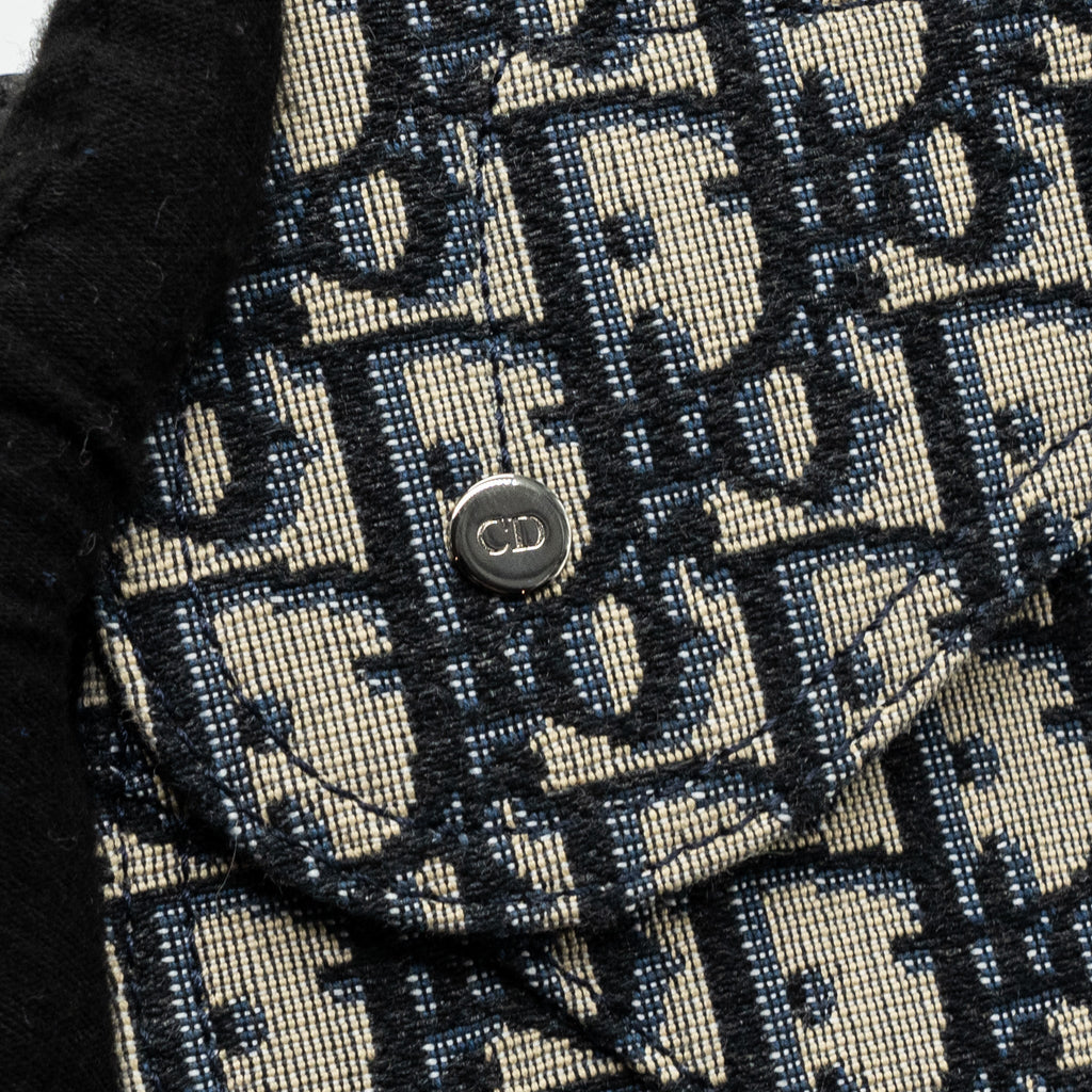 DIOR SADDLE BELT BAG BLUE DIOR OBLIQUE JACQUARD BLACK HARDWARE