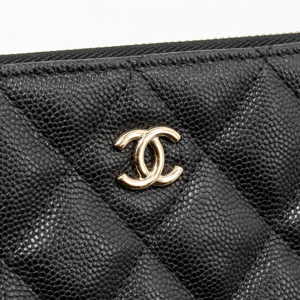 Chanel O case large clutch/pouch quilted caviar black LGHW