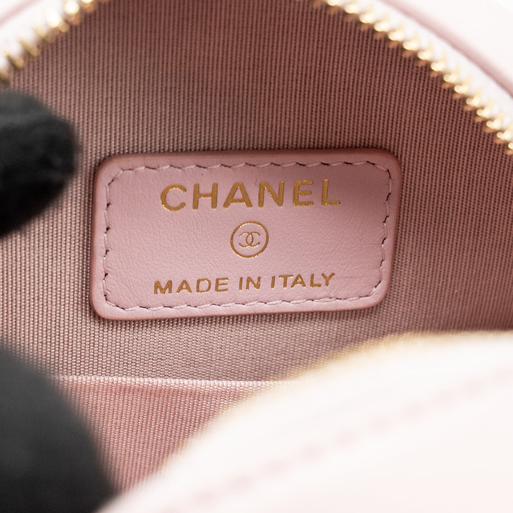 Chanel Round bag with pearl chain lambskin pink GHW