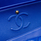 CHANEL SMALL CLASSIC DOUBLE FLAP BAG CHEVRON LAMBSKIN BLUE LGHW