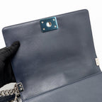 Chanel Medium Chevron Boy Bag Calfskin Blue SHW