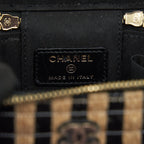 CHANEL SMALL VANITY WITH CHAIN RAFFIA BLACK BEIGE STRIPE