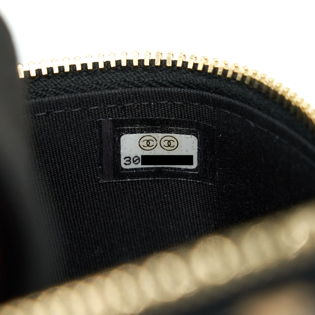 CHANEL SMALL VANITY WITH CHAIN RAFFIA BLACK BEIGE STRIPE
