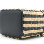 CHANEL SMALL VANITY WITH CHAIN RAFFIA BLACK BEIGE STRIPE