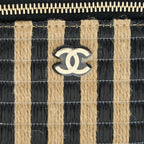 CHANEL SMALL VANITY WITH CHAIN RAFFIA BLACK BEIGE STRIPE