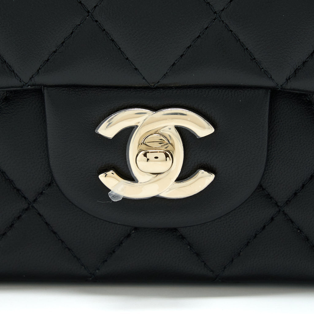 CHANEL TOP HANDLE MINI RECTANGULAR FLAP BAG LAMBSKIN BLACK LGHW (MICROCHIP)
