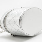 Chanel 25C Double Top Handle Round Vanity Case Lambskin Metallic Silver SHW (Microchip)