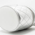Chanel 25C Double Top Handle Round Vanity Case Lambskin Metallic Silver SHW (Microchip)