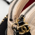CHANEL GABRIELLE DOUBLE ZIP CLUTCH ON CHAIN AGED CALFSKIN BEIGE/BLACK MULTICOLOUR HARDWARE