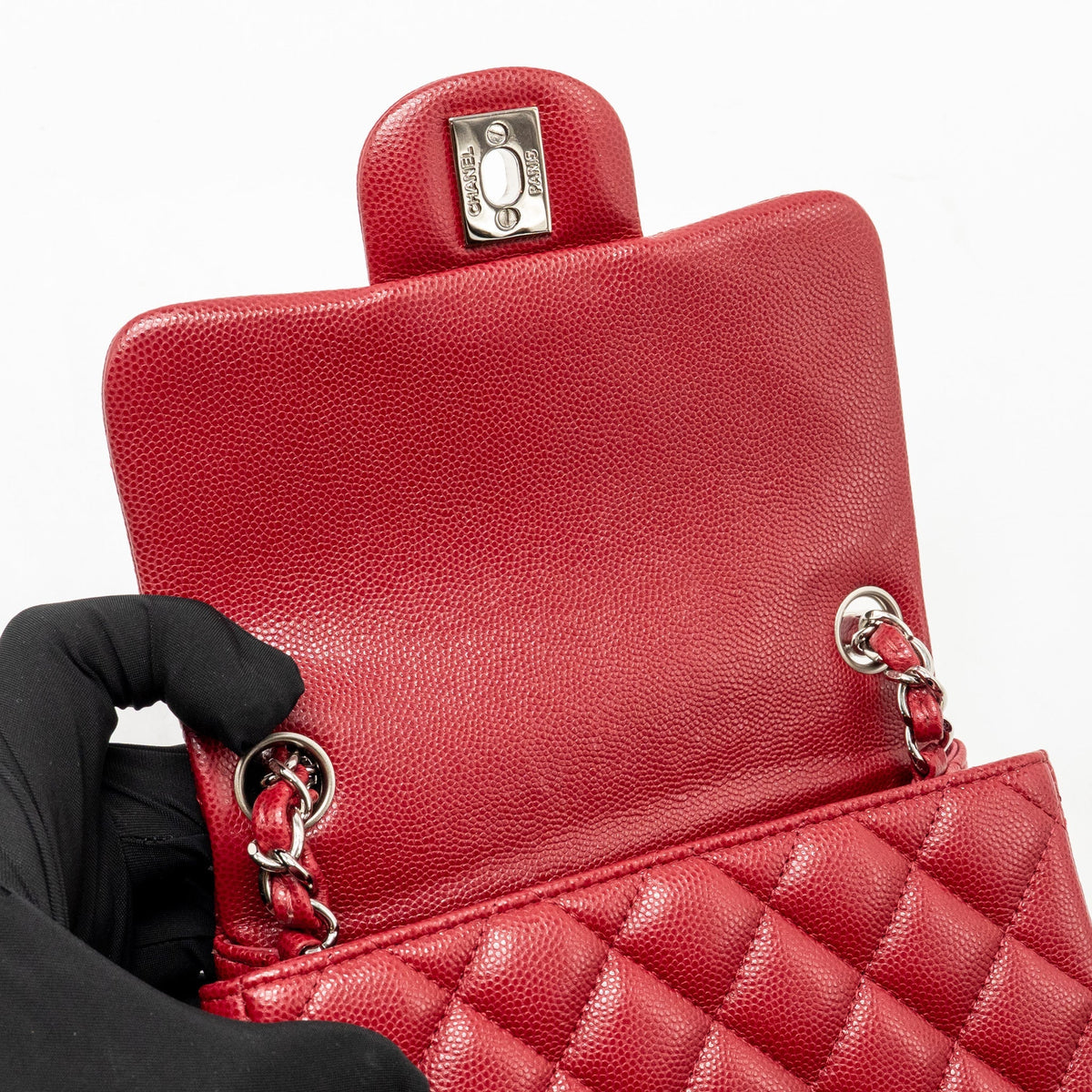 Chanel Classic Mini Square Flap Bag Caviar Red SHW