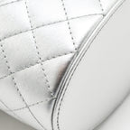 Chanel 25C Double Top Handle Round Vanity Case Lambskin Metallic Silver SHW (Microchip)