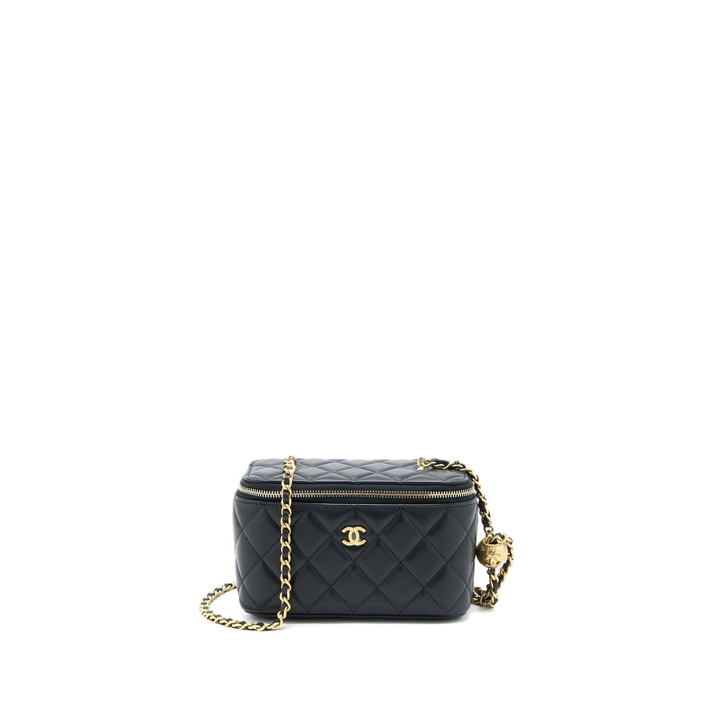CHANEL PEARL CRUSH LONG VANITY LAMBSKIN BLACK GHW (MICROCHIP)
