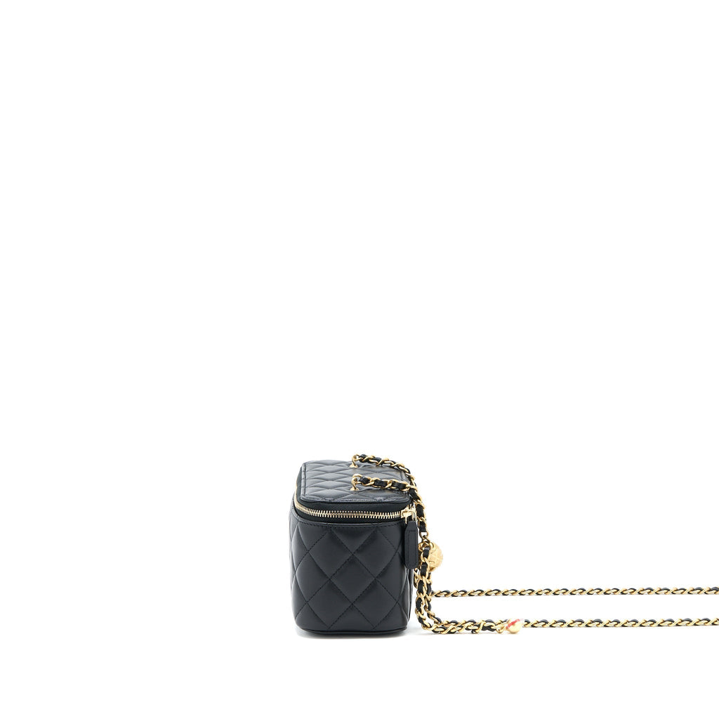 CHANEL PEARL CRUSH LONG VANITY LAMBSKIN BLACK GHW (MICROCHIP)