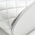 Chanel 25C Double Top Handle Round Vanity Case Lambskin Metallic Silver SHW (Microchip)