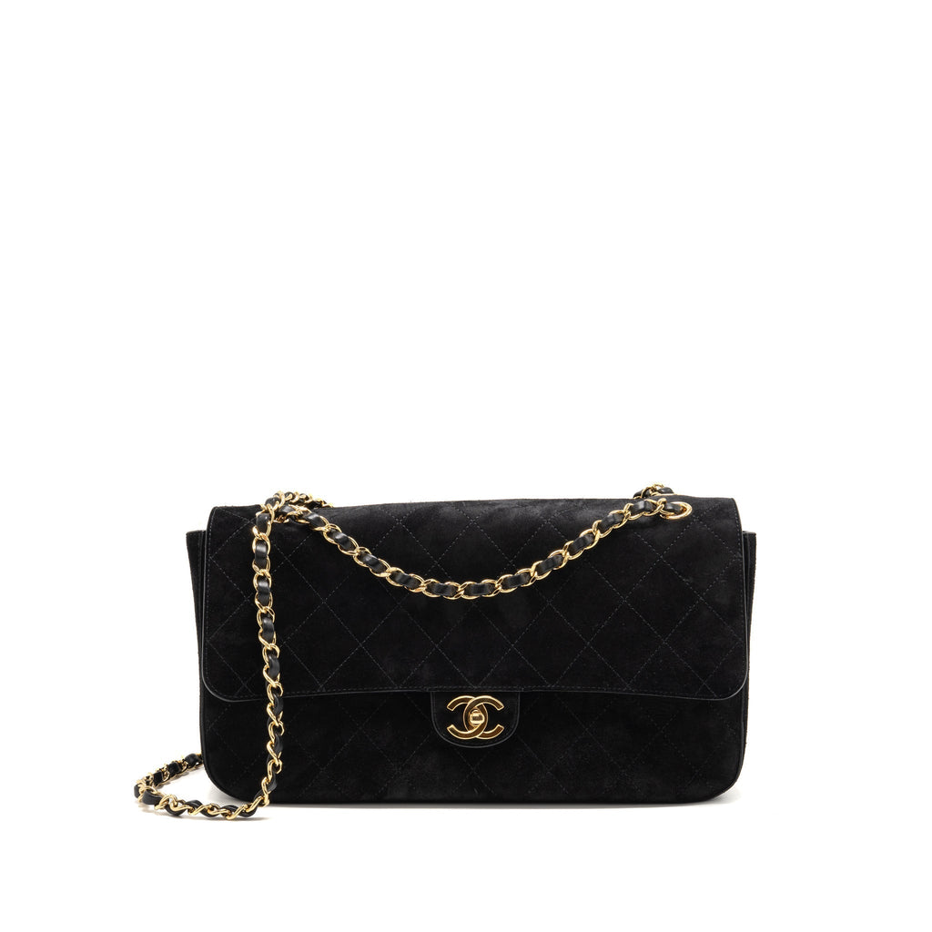 Chanel 26s Maxi flap bag suede calfskin black GHW (microchip)