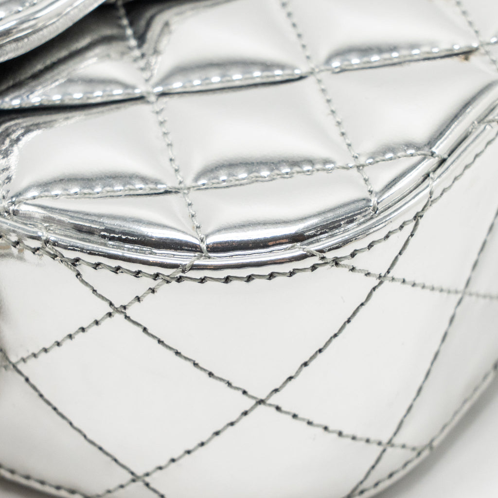 Chanel 24C Small Hollywood Boulevard Flap Bag with Star Coin Purse Patent/Calfskin Metallic Silver LGHW (Microchip)