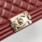 CHANEL MEDIUM BOY BAG LAMBSKIN DARK RED LGHW