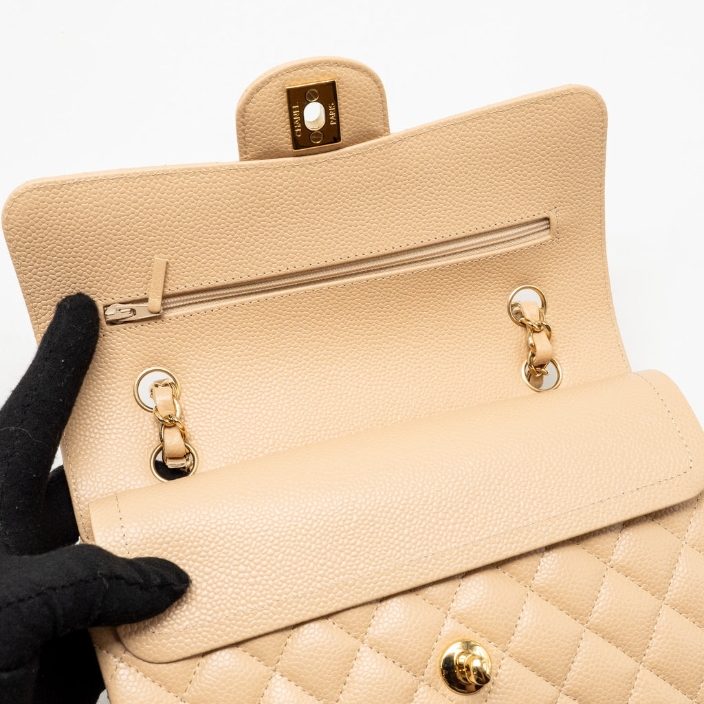 CHANEL SMALL CLASSIC DOUBLE FLAP BAG CAVIAR BEIGE GHW