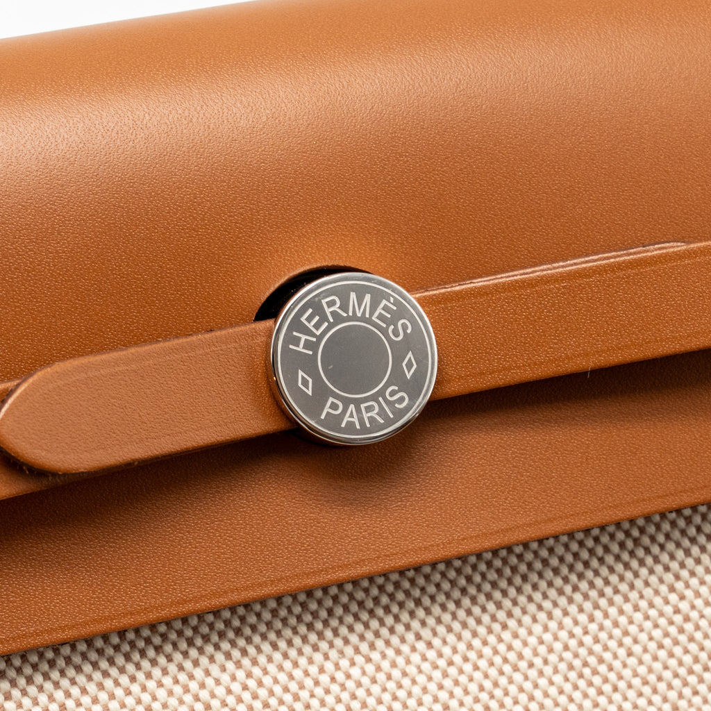 Hermes herbag mini canvas/Hunter leather ecru-beige/fauve SHW
