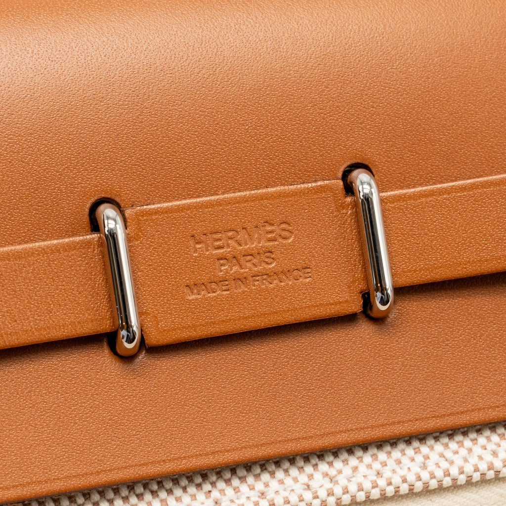 Hermes herbag mini canvas/Hunter leather ecru-beige/fauve SHW