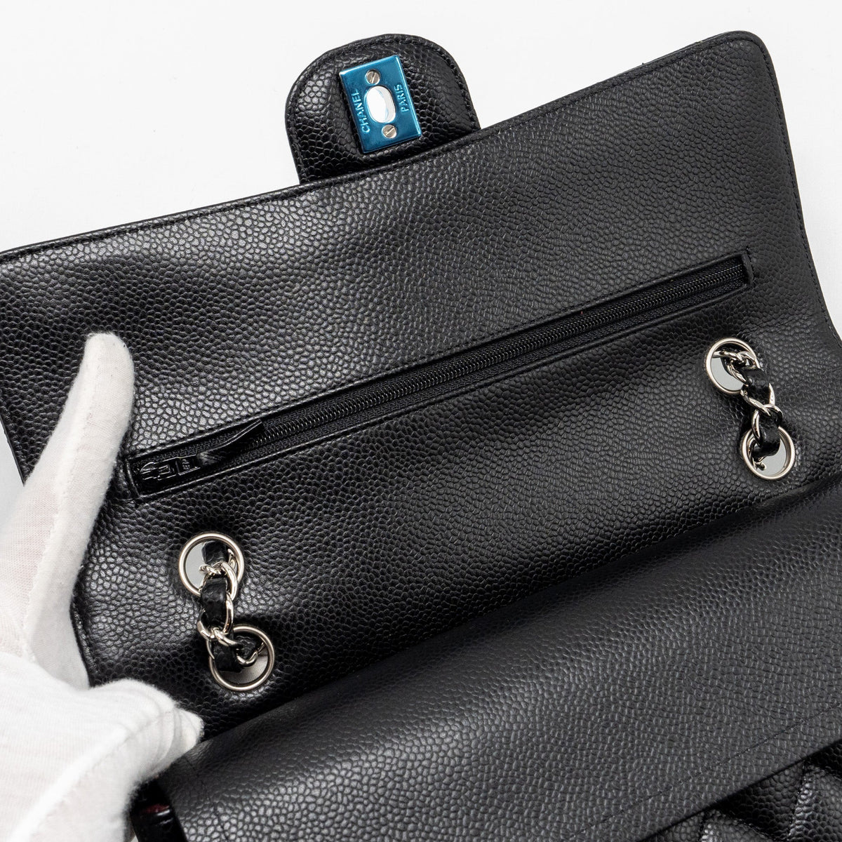 CHANEL MEDIUM CLASSIC DOUBLE FLAP BAG CAVIAR BLACK SHW