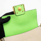 FENDI MINI BAGUETTE BAG CALFSKIN LIGHT BEIGE/GREEN GHW