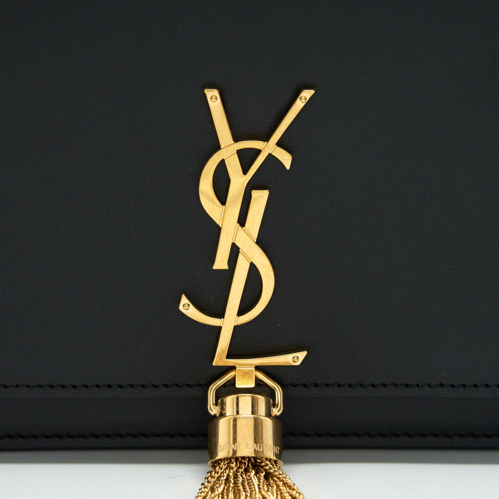 Saint Lauren Kate wallet on chain with Tassel black GHW