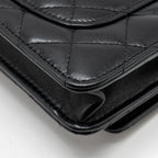 CHANEL PEARL DETAILED TOP HANDEL WALLET ON CHAIN LAMBSKIN BLACK LGHW (MICROCHIP)