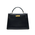 HERMES VINTAGE KELLY 32 BOX LEATHER BLACK GHW (STRAP MISSING)