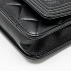 CHANEL BOY WALLET ON CHAIN CALFSKIN BLACK WITH BLACK HARDWARE