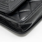 CHANEL BOY WALLET ON CHAIN CALFSKIN BLACK WITH BLACK HARDWARE